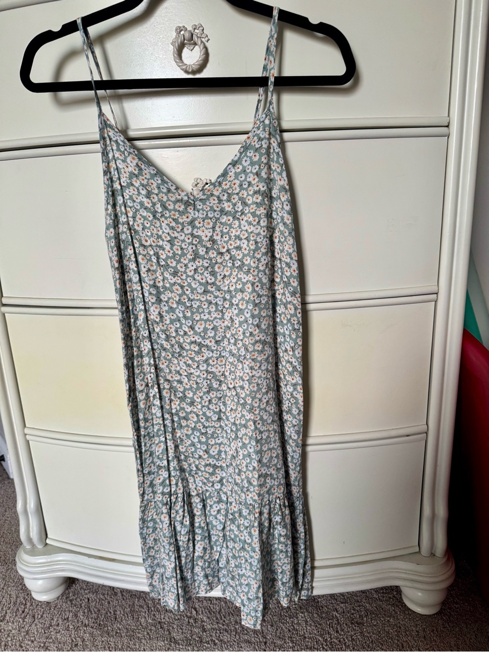 SHEIN Sage Green Floral Spaghetti Strap Mini Dress
